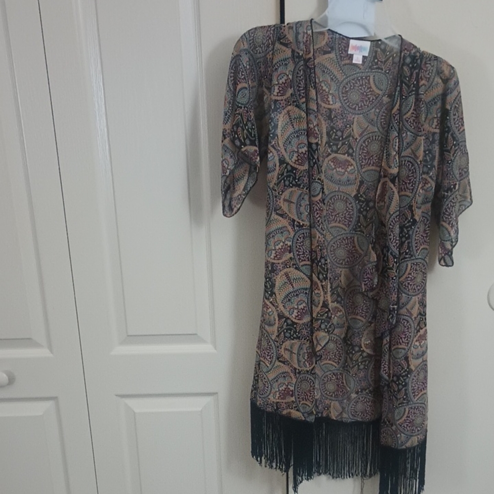 LuLaRoe Multicolor Fringe Cardigan Easter Egg Design Lightweight Spring Summer
